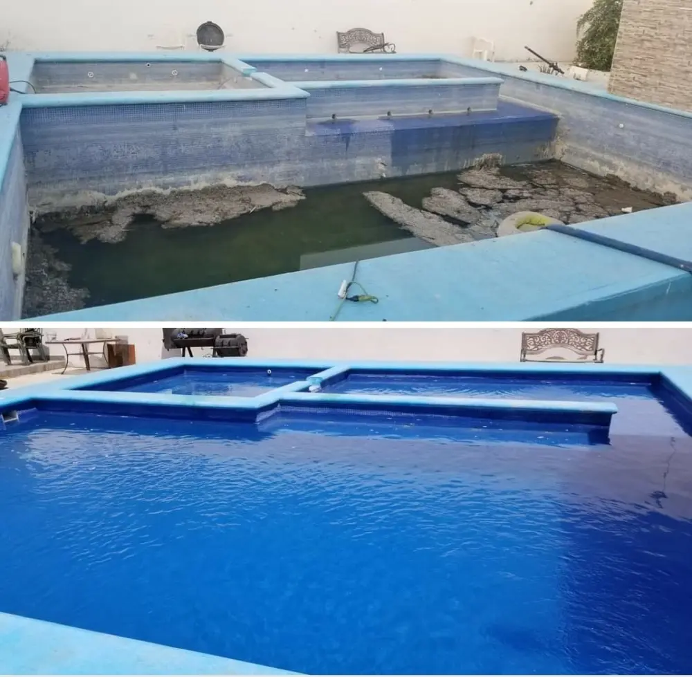 Antes y después del mantenimiento de una alberca
